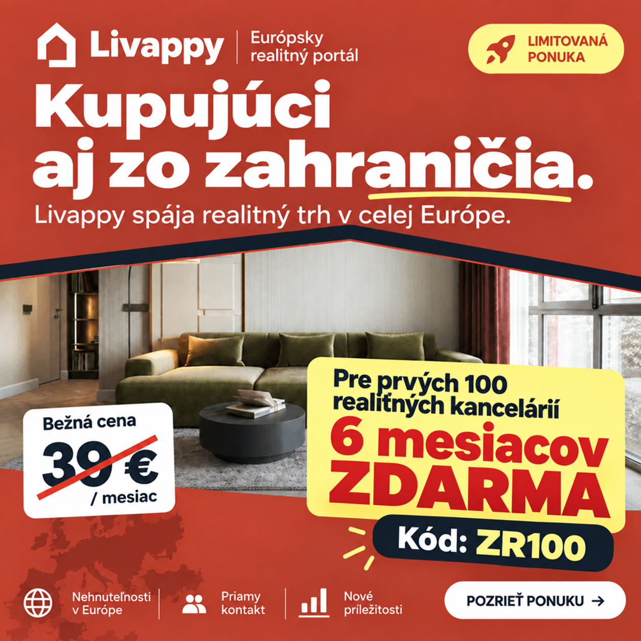 Livappy: 6 mesiacov zdarma pre prvých 100 nových realitných kancelárií. Kód ZR100.